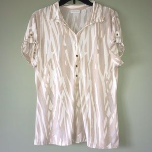 New York and Company White, Beige, and Grey Blouse